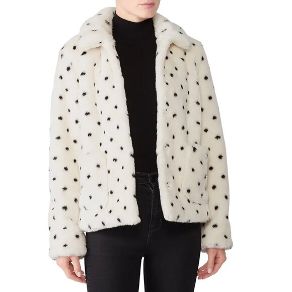 La Vie Rebecca Taylor Polka Dot Spotted Faux Fur Coat Jacket - Picture 11 of 13